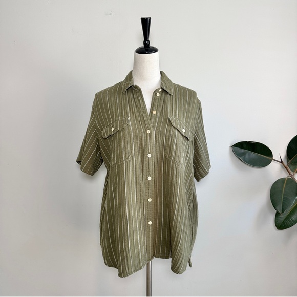 Madewell Lightspun Short Sleeve Flap-Pocket Button Down Striped size Small - Picture 5 of 9